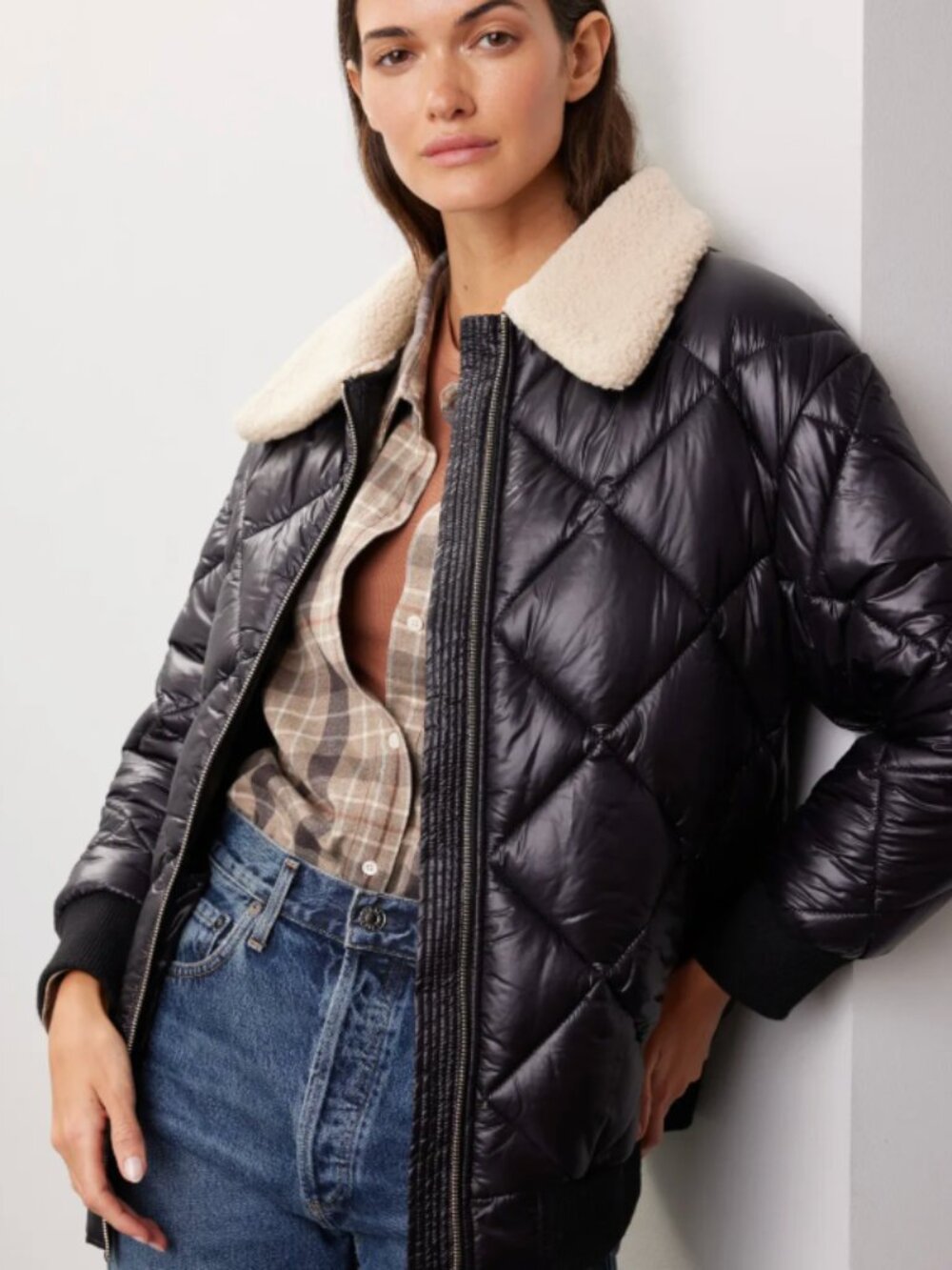 Rails quilted bomber jacket with sherpa collar